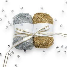 Rico RICORUMI DK Lamé Silver and Gold 2 Pack Amigurumi Crochet Yarn 10g Balls!