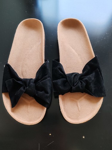 Women black suede slider - suede,