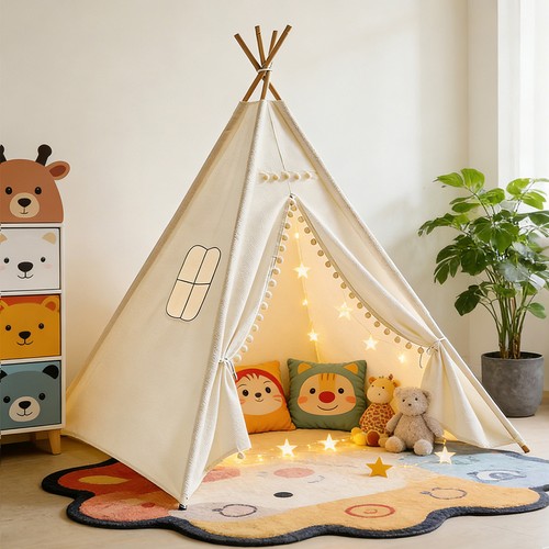 Large canvas kids teepee - large, star
