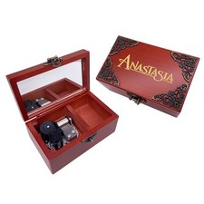Anastasia Music Box Silver Movement Carved Wood Hand Crank Musical...