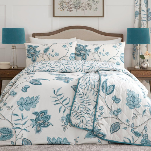Teal floral duvet cover set - teal,