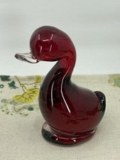 VINTAGE WHITEFRIARS red bubble glass "Dilly Duck" bird paperweight ornament 5"