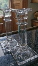 Pair Antique Vintage Heavy Glass Candle Sticks