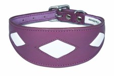 Padded Dog Afghan Collar Saluki Whippet Dog Collar Purple Leather Diamond Shape 