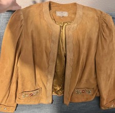 Double D Ranch Jacket Womens Medium Tan Leather Floral Embroidered Embellished