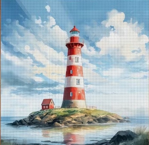 Red white lighthouse printed - red, &
