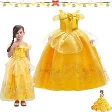 Girls Princess Belle Fancy Dress Up Costume Party Cosplay Birthday Outfit Gifts