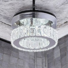 Modern Ceiling Light Crystal LED Mini Chandelier Flush Mount Clear White Home