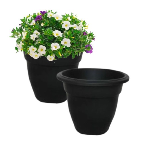 Black round bell plant pots - black,