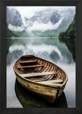 Wooden Rowboat on Calm Lake
