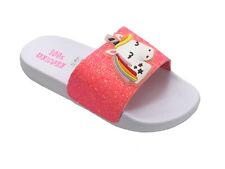 Girls Unicorn Sliders Rainbow Glitter Flip Flops Beach Pool Sandals Size 8-4