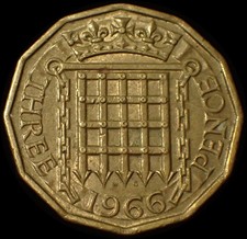 UK Three 3 Pence 1966
