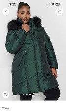 Yours Curve Forest Green Puffa Coat Size 30