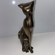 Veronese Bronze Resin 2002 Tall Cat with kitten 22cm Figurine Statue Sculpture