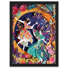 Dancing in a Forest Paper Kirigami Art Nouveau Framed Wall Art Picture Print A4