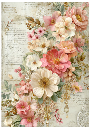 Vintage flowers pink cream - flowers,,