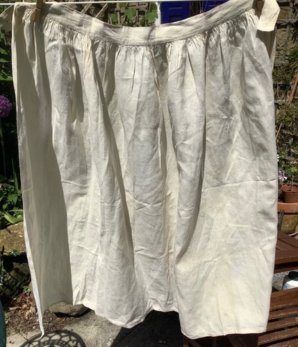 Vintage linen apron ivory long - vintage,