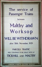 MALTBY & WORKSOP PASSENGER TRAINS LINE CLOSURE LNER ORIGINAL POSTER 1929