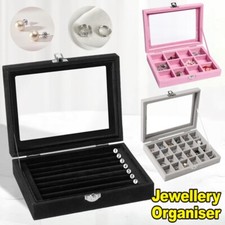 Velvet Jewelry Ring Display Organizer Case Tray Holder Earring Storage Box UK