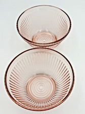 2 VTG Federal Glass B-10 Pink Depression 5 1/4” Mixing Cereal Bowls Ribbed Swirl