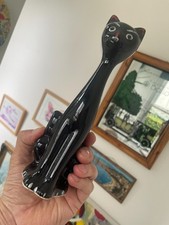 Vintage Mid Century Black Ceramic Cat Vase Jug Figural Pottery 1950s 1960s