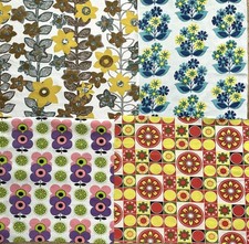 Four Vintage Barkcloth Fabrics