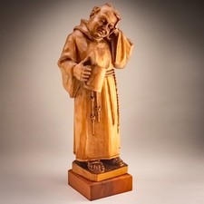 Anri Hand Carved Wood Monk + Beer Mug Italy 10.5” Fun Figure Tyrolean Workshop