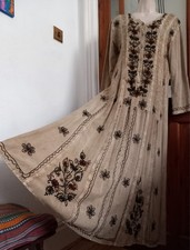 Vtg 80s Indian Embroidered Tie Back Maxi Dress Size 10 12 Ethnic Tribal Boho