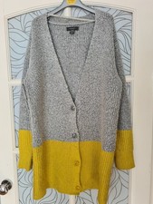 Primark Long Cardigan Jumper Grey And Mustard Size M