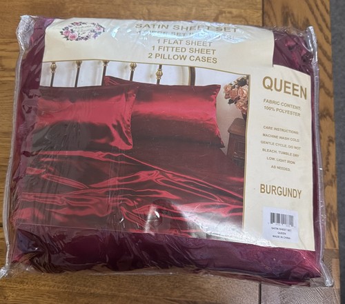 Burgundy satin queen size flat - queen,