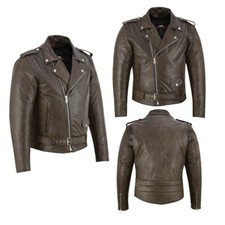 Motorcycle Jacket Men Leather Chopper Biker Rocker Casual With Protectors Brown