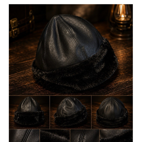 Black leather fur - black, trapper