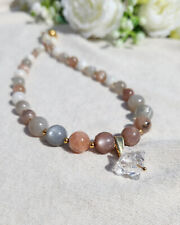 Moonstone Necklace with Merkaba Clear Quartz Pendant in Steel or 925 Silver