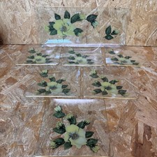 Vintage MCM Chance Fiesta Glass Dessert Set 6 Square Tea Plate & Serving Tray