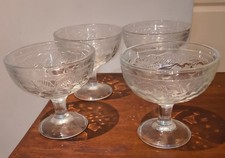 Vintage French Glass Sundae Dessert Dishes Embossed Fruit Design x 4