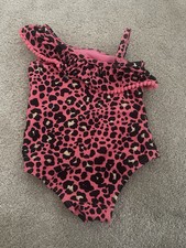 Matalan girls swimming costume 18-24 Months Coral Frilly Leopard Print VGC