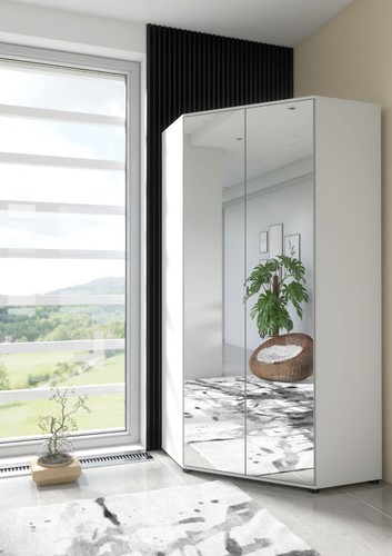 Corner wardrobe white mirrored - wardrobe,