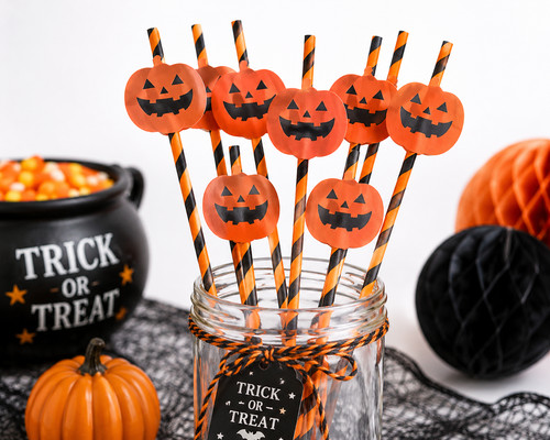 Halloween pumpkin paper straws - halloween,