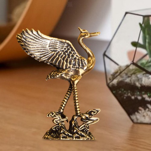 Brass crane figurine mini - crane,
