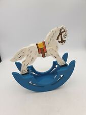 WOODEN HAND MADE & PAINTED ROCKING HORSE ORNAMENT DECORATION BLUE BASE