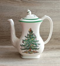 Vintage Spode Christmas Tree Coffee Pot Acorn Finial Lid 9" Tall Made In England