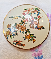 Vintage decorative enamel top  Chinoiserie design powder compact with mirror