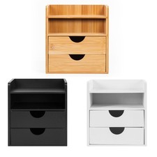 4 -Tier Bamboo Desktop Organiser With Drawers, Mini Office Shelf Storage Box