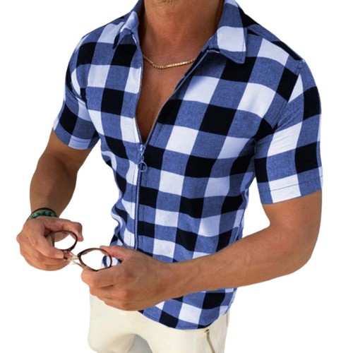 Short sleeve plaid shirt - short, men