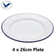 Falcon Traditional Genuine Enamel 26cm Flat Dinner Plate x 4 - White Enamel 