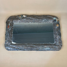 Antique Vintage Wall Mirror Metal Gemstone Rectangle Unusual Silver Old Textured