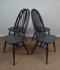 Vintage Mid Century Ercol Quaker Dining Chairs Painted 'Studio Green' Dark Grey