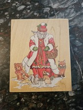 Stamps Happen Christmas Santa & Friends Fox Rabbit Bird Rubber Stamp Wood Handle