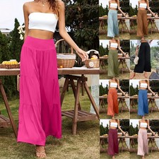 Womens Casual High Elastic Palazzo Pockets Ladies Trousers Pants Wide Leg Pants