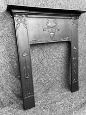 ANTIQUE VICTORIAN ART NOUVEAU CAST IRON FIREPLACE FIRE WOODBURNER SURROUND